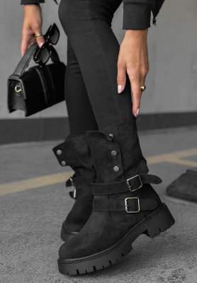 Semišové kotníkové topánky s remienkami Rainy Steps čierne