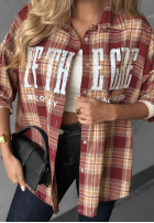 Košeľa oversize w kratę z nadrukiem The Gre červená