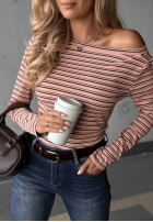 Blúzka longsleeve w paski z szerokim dekoltem Cloudy Whisper púdrovo ružová
