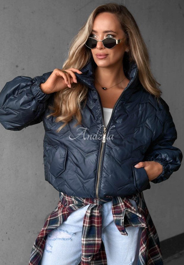 Kr&aacute;tka pre&scaron;&iacute;van&aacute; bomber bunda Drizzle Days tmavomodr&aacute;