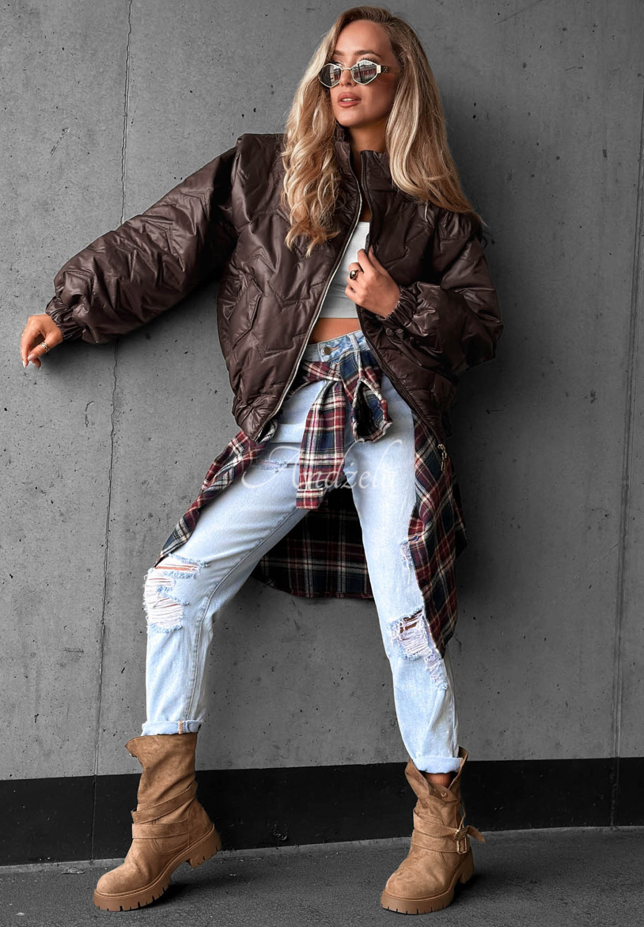 Krátka prešívaná bomber bunda Drizzle Days čokoládová