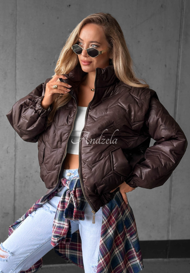 Kr&aacute;tka pre&scaron;&iacute;van&aacute; bomber bunda Drizzle Days čokol&aacute;dov&aacute;