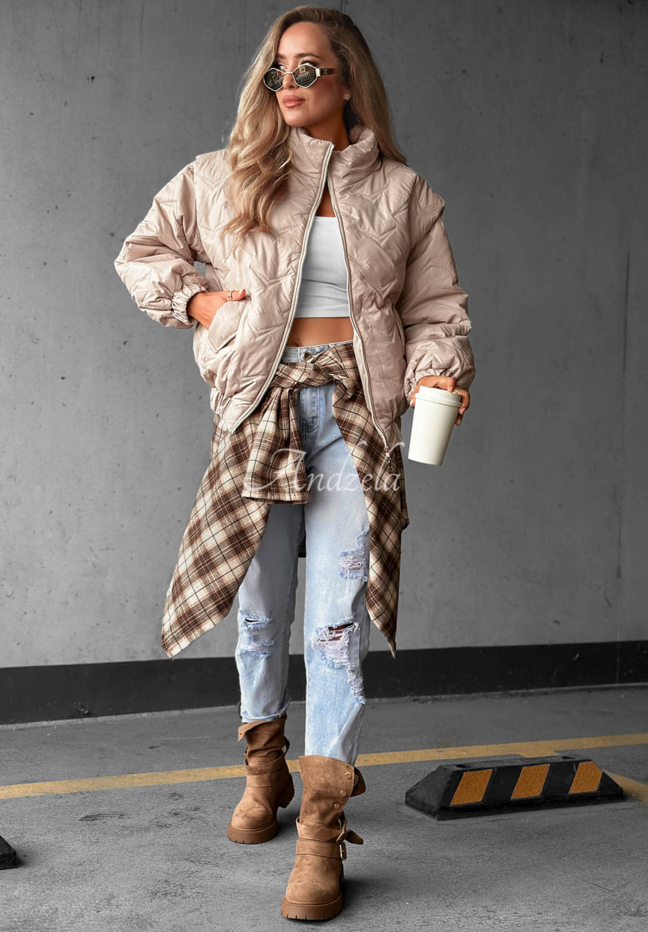 Krátka prešívaná bomber bunda Drizzle Days béžová