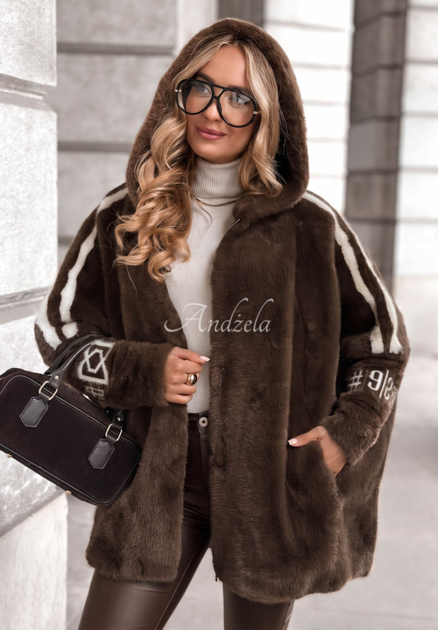 Vlnen&aacute; bunda alpaka s angorou Choose Me First čokol&aacute;dov&aacute; II