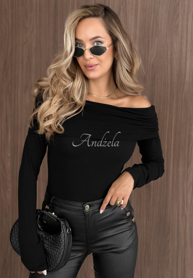 Bavlnen&aacute; bl&uacute;zka longsleeve s odhalen&yacute;mi ramenami Rain Romance čierna