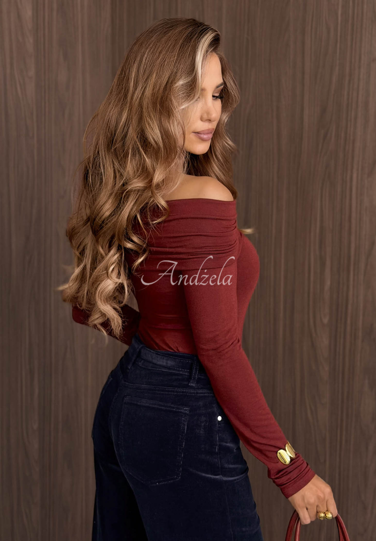 Bavlnená blúzka longsleeve s odhalenými ramenami Rain Romance bordová
