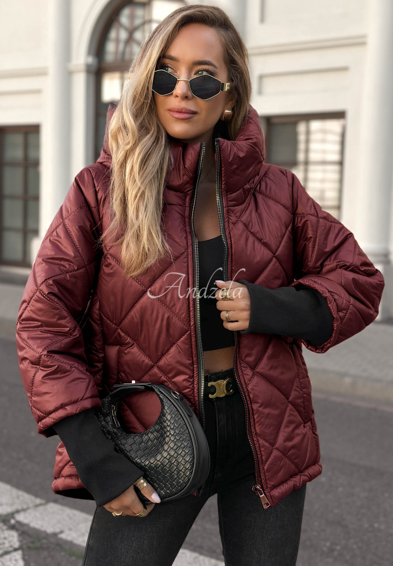 Prešívaná bunda s kapucňou Rainy Sunday bordová
