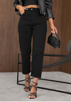 Nohavice džínosové mom fit z paskiem Soft Fog čierne