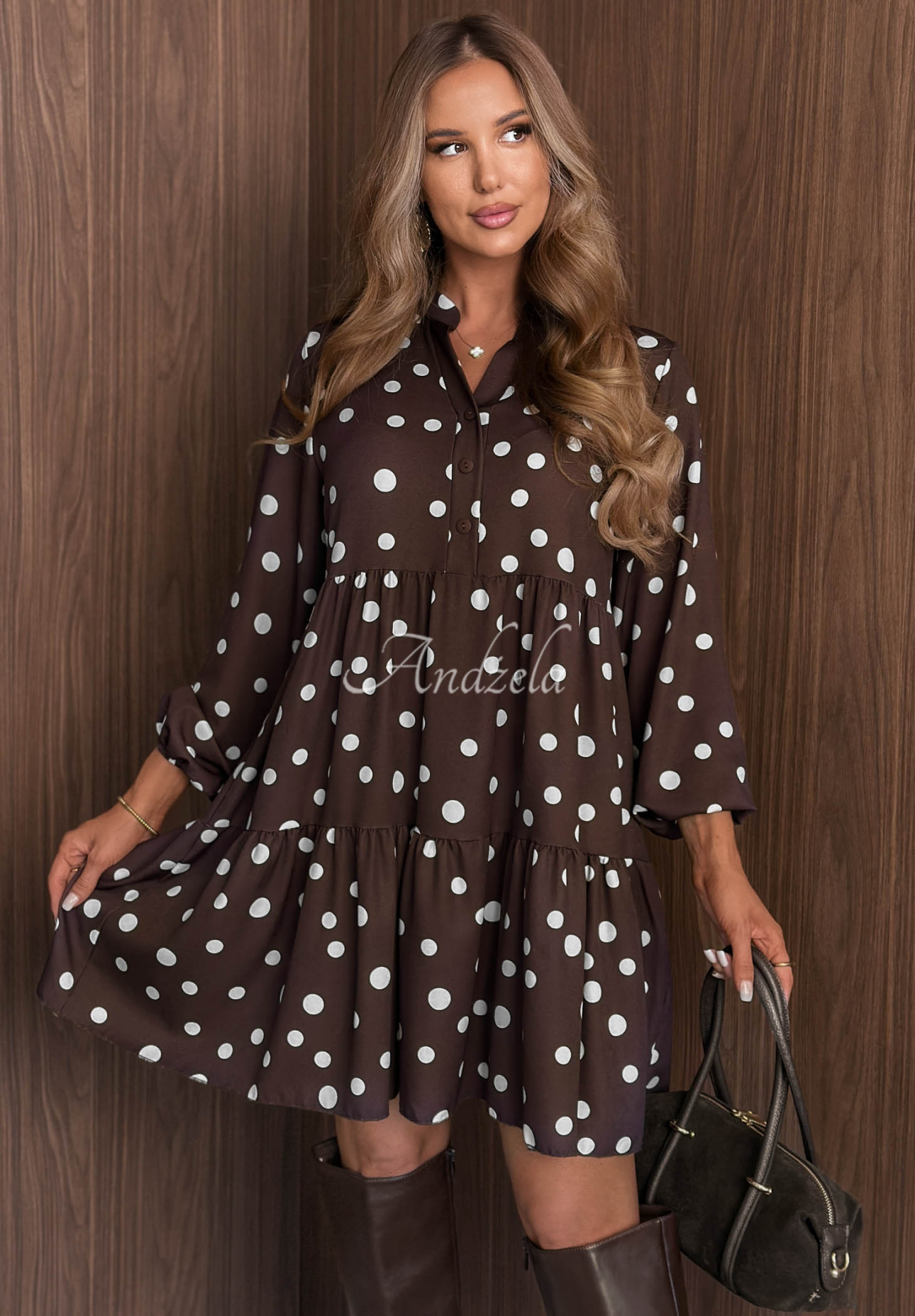 Šaty oversize s volánikmi s viskózou Modern Charm čokoládová