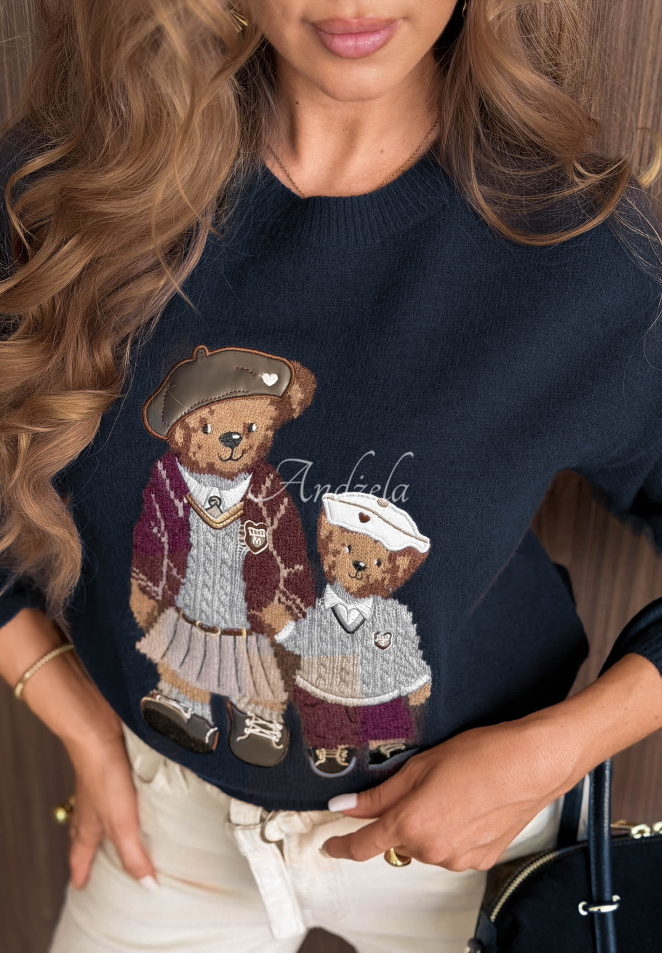 Viskózový sveter s medvedíkmi Cuddle Club tmavomodrý