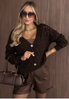 Krótki ażurowy kardigan z zapięciem Knit Haven béžový