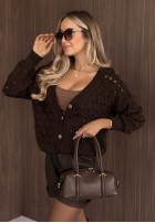 Krótki ażurowy kardigan z zapięciem Knit Haven béžový