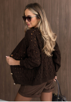 Krótki ażurowy kardigan z zapięciem Knit Haven béžový