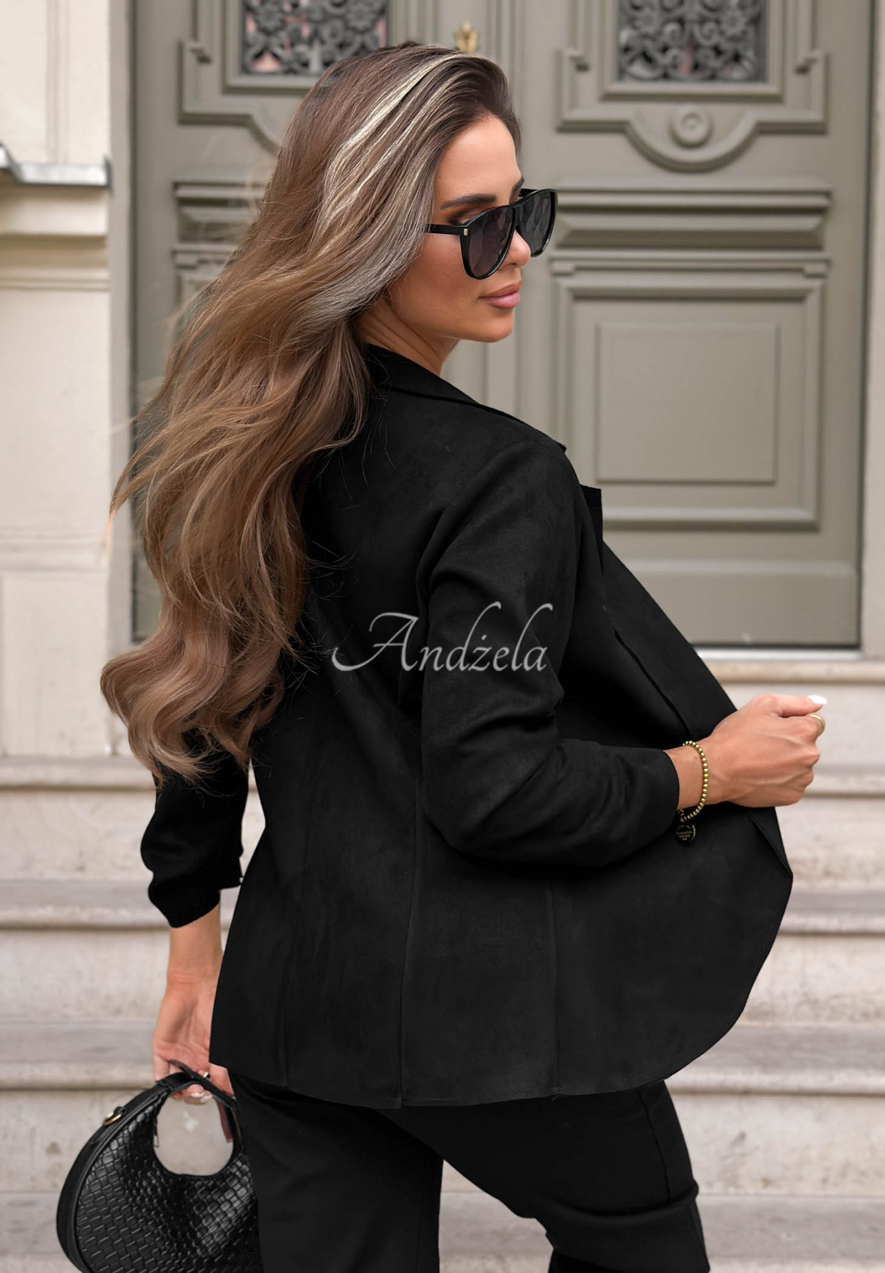 Semišové sako bez zapínania Flawless Style čierna