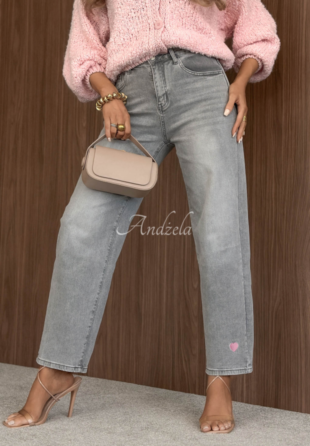 Dž&iacute;ny mom fit Timeless Style svetlosiv&eacute;