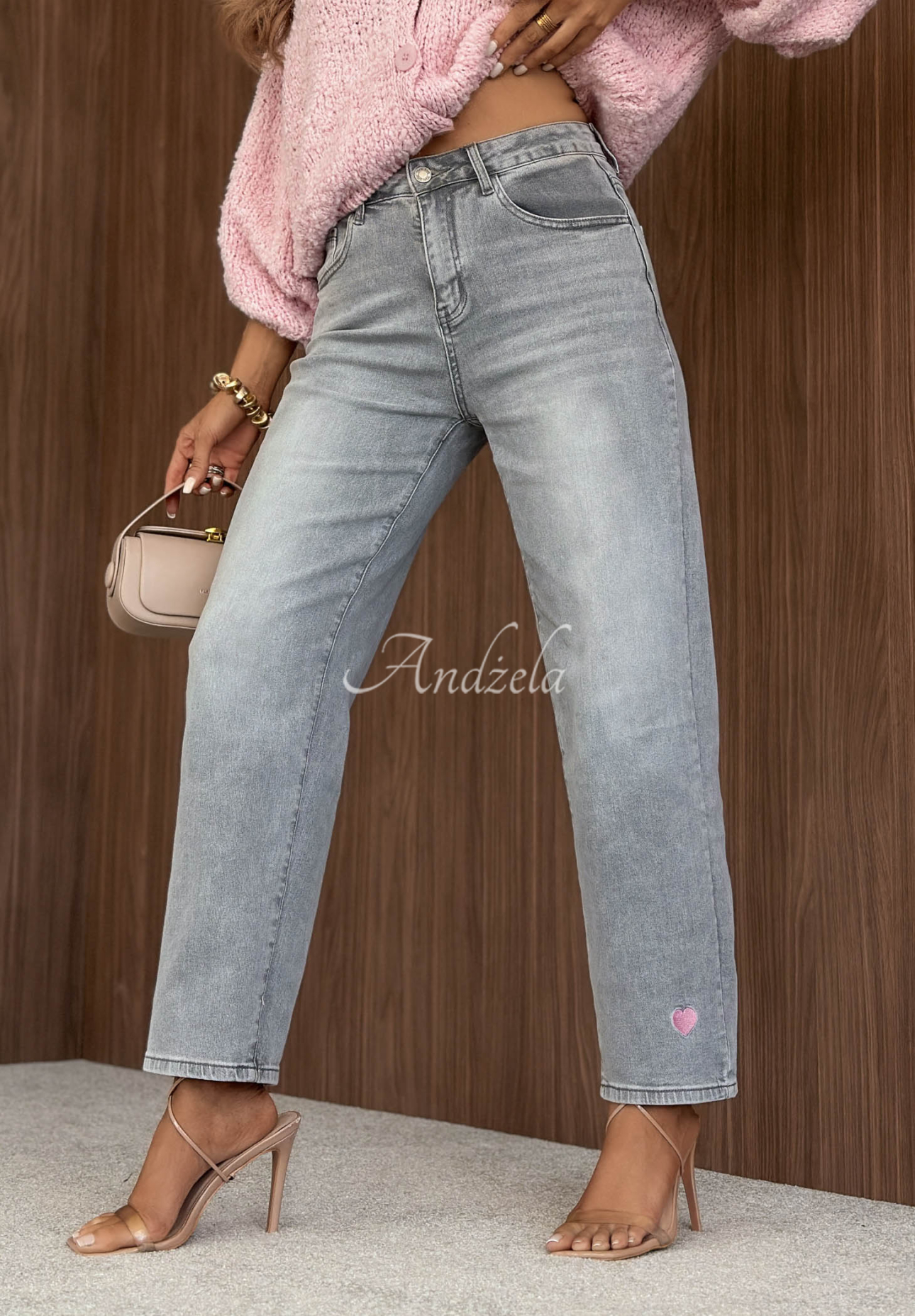 Džíny mom fit Timeless Style svetlosivé