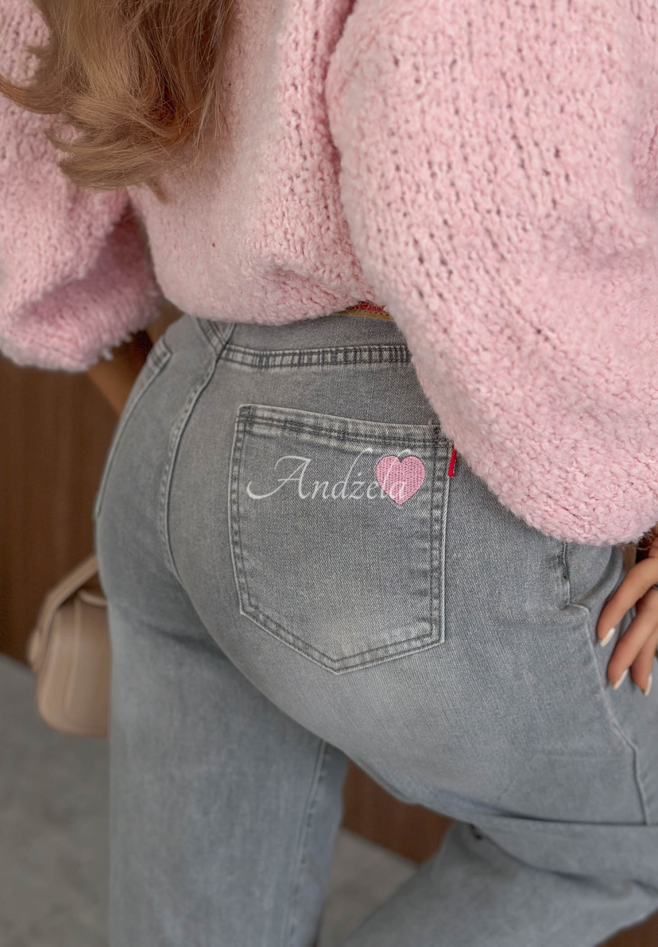 Džíny mom fit Timeless Style svetlosivé