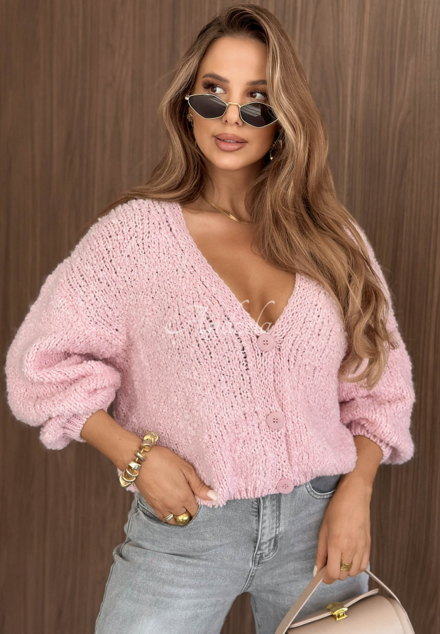 Kardigan oversize s vlnou a alpakou Velvet Morning ružov&yacute;