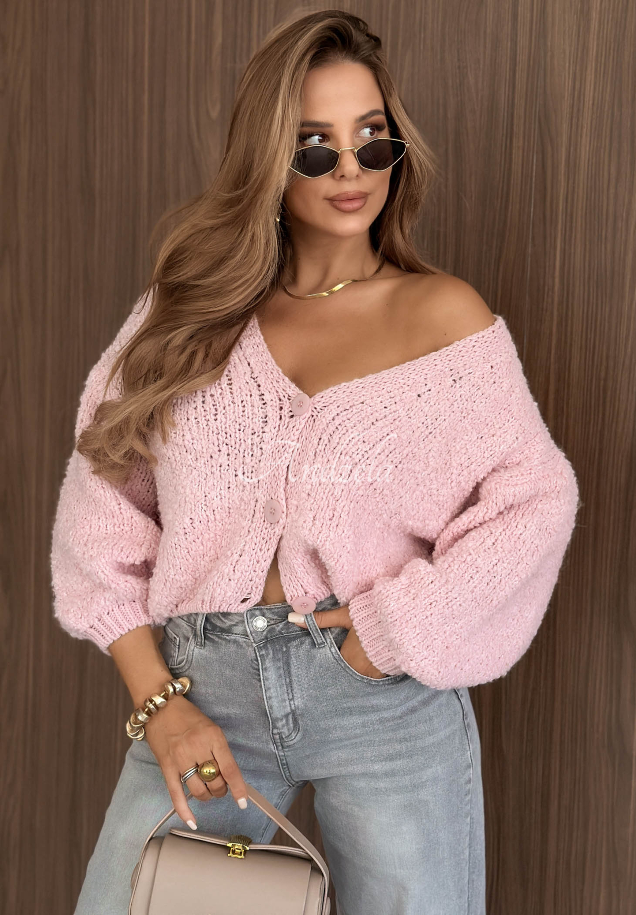 Kardigan oversize s vlnou a alpakou Velvet Morning ružový