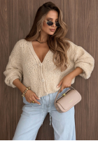 Krótki kardigan oversize z zapięciem Velvet Morning čokoládový
