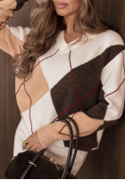 Krótki Sveter z dekoltem w romby Classy Autumn ecru