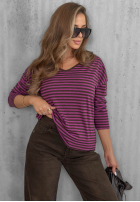 Blúzka longsleeve z dekoltem w paski Lovely Autumn béžovo-čokoládová