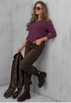 Blúzka longsleeve z dekoltem w paski Lovely Autumn béžovo-čokoládová