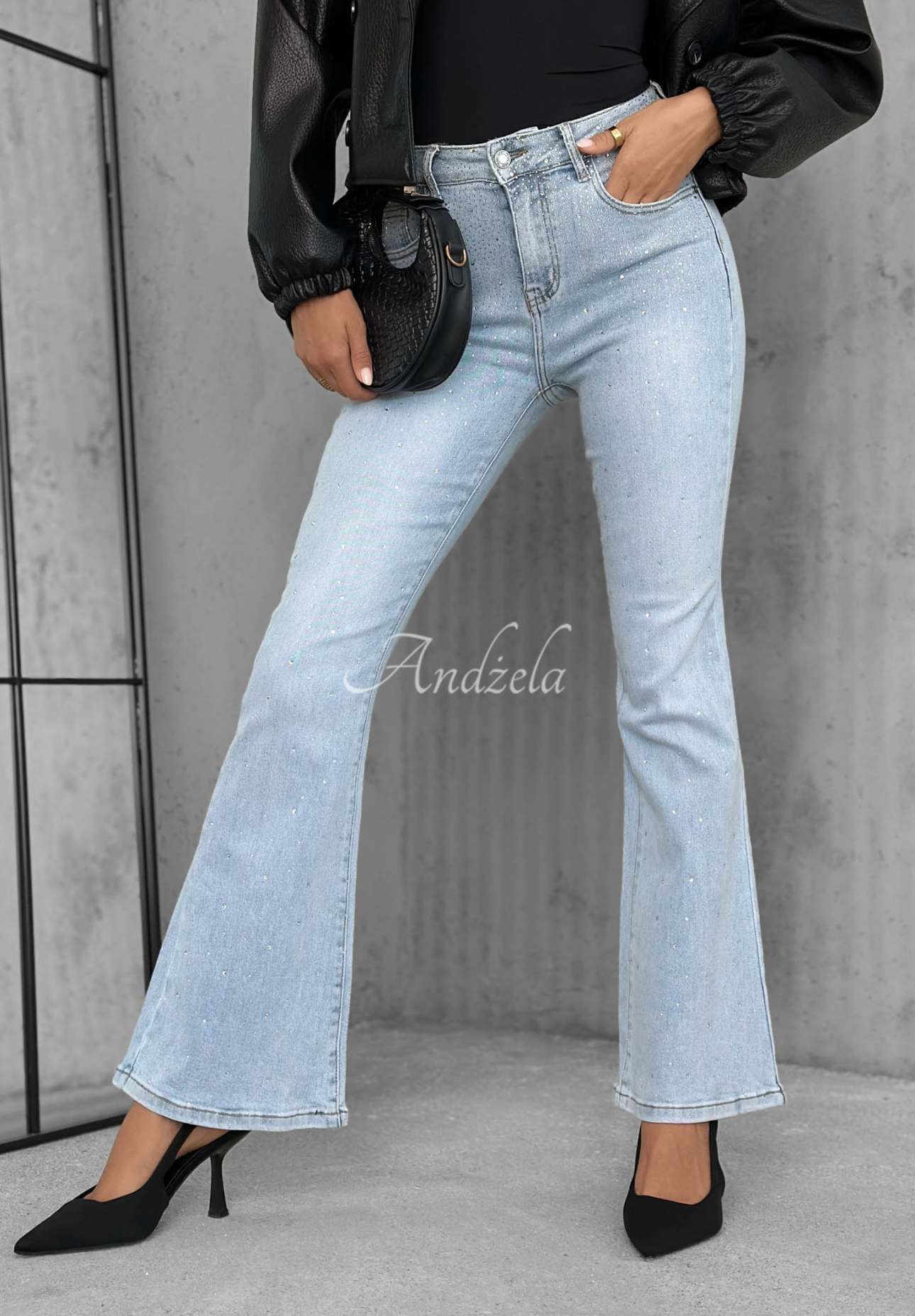 Džínsy zvony s kryštálikmi Stardust Jeans svetlomodré