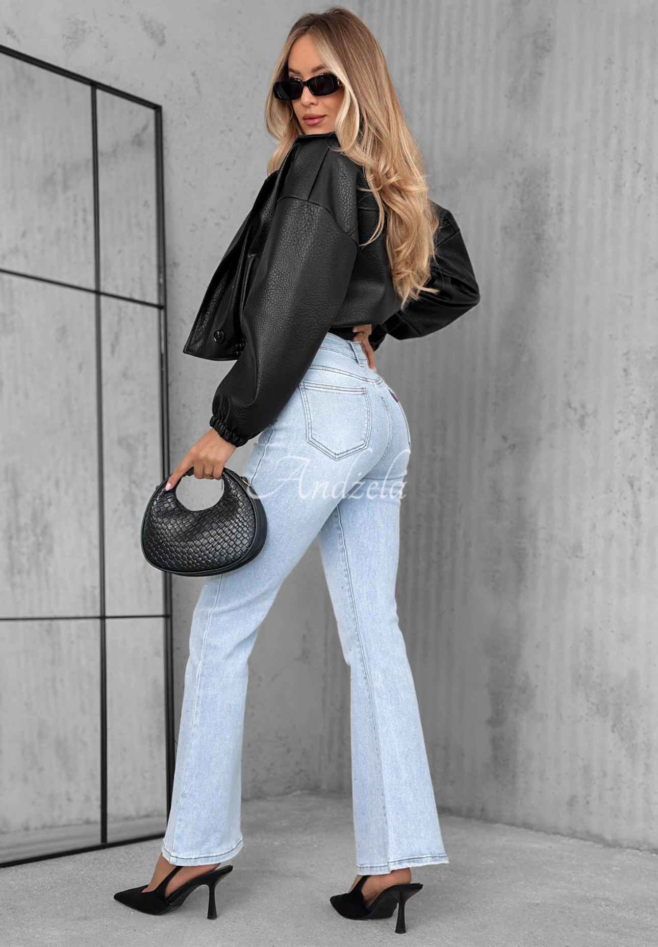 Džínsy zvony s kryštálikmi Stardust Jeans svetlomodré
