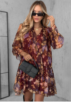 Kwiecista Šaty z wiązaniem i falbankami Rusty Rose bordová