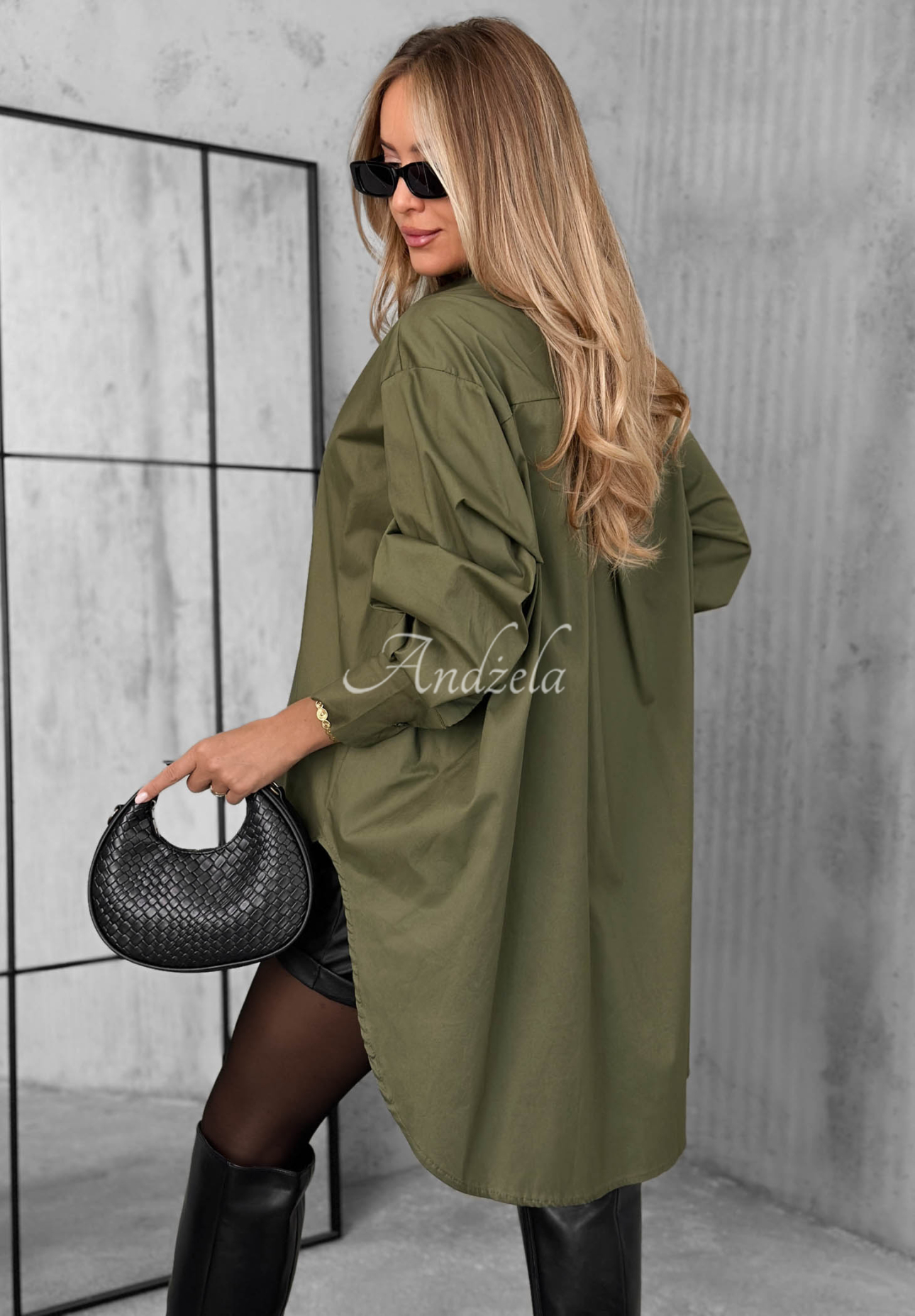 Asymetrická bavlnená košeľa s golierom Soft Darling khaki