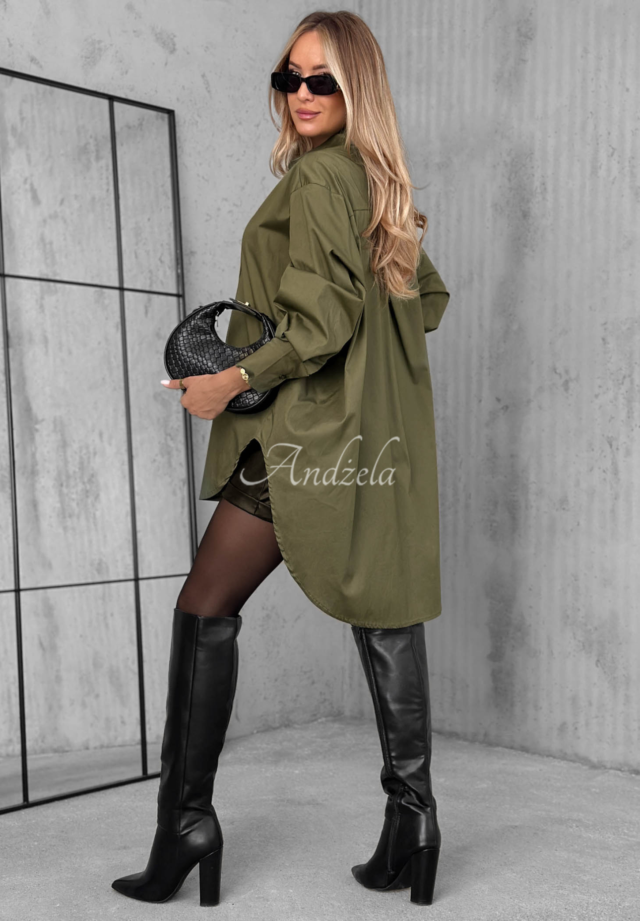 Asymetrická bavlnená košeľa s golierom Soft Darling khaki
