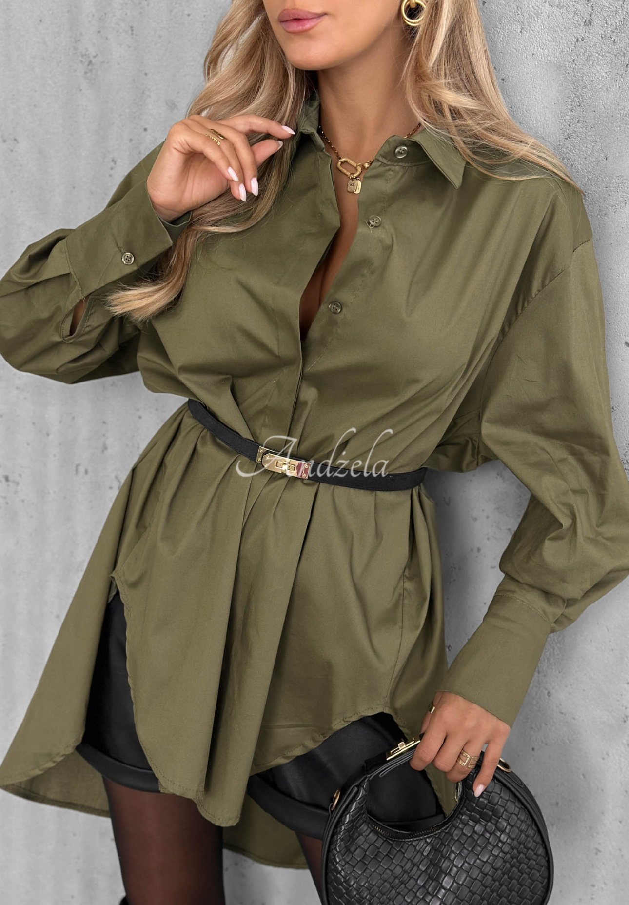 Asymetrická bavlnená košeľa s golierom Soft Darling khaki
