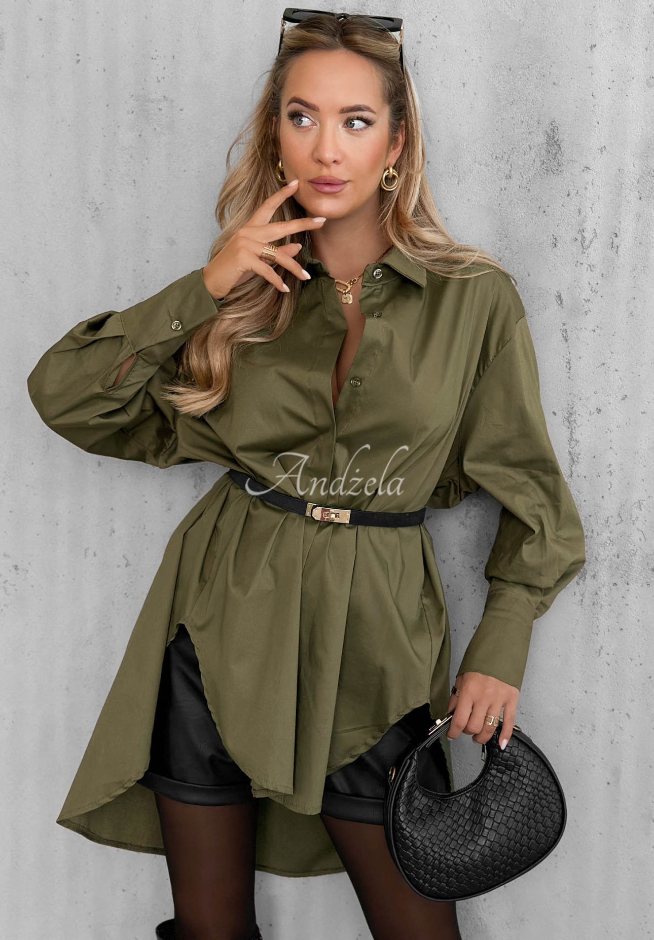 Asymetrická bavlnená košeľa s golierom Soft Darling khaki