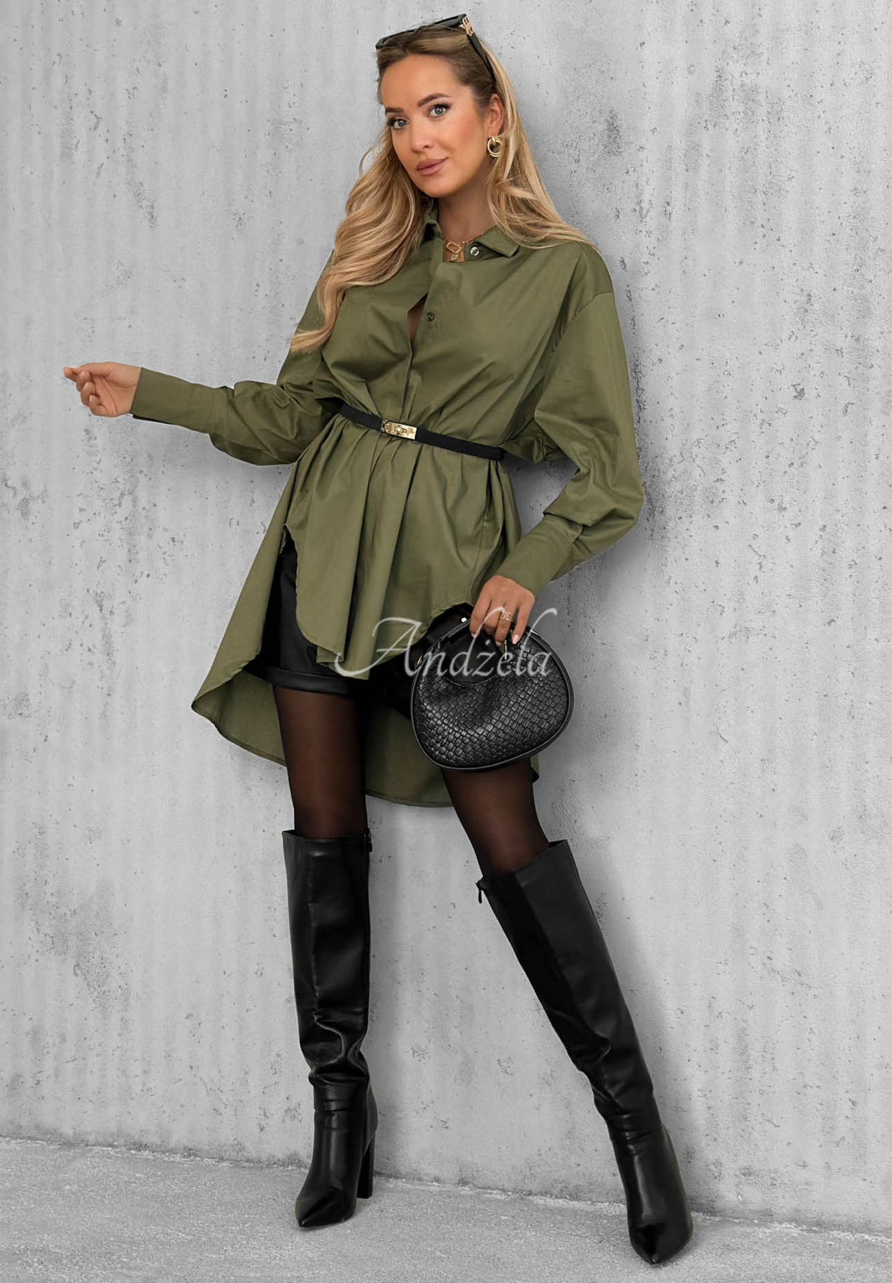 Asymetrická bavlnená košeľa s golierom Soft Darling khaki