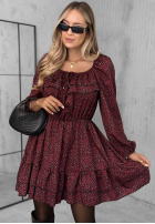 Šaty mini z falbankami w panterkę Soft Autumn bordová