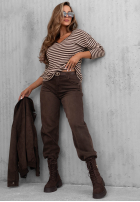 Blúzka longsleeve z dekoltem w paski Lovely Autumn béžovo-čokoládová