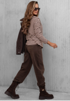 Blúzka longsleeve z dekoltem w paski Lovely Autumn béžovo-čokoládová