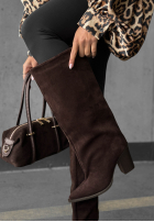 Dlhé semiošové Čižmy na słupku Fall Style čokoládové