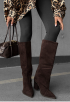 Dlhé semiošové Čižmy na słupku Fall Style čokoládové