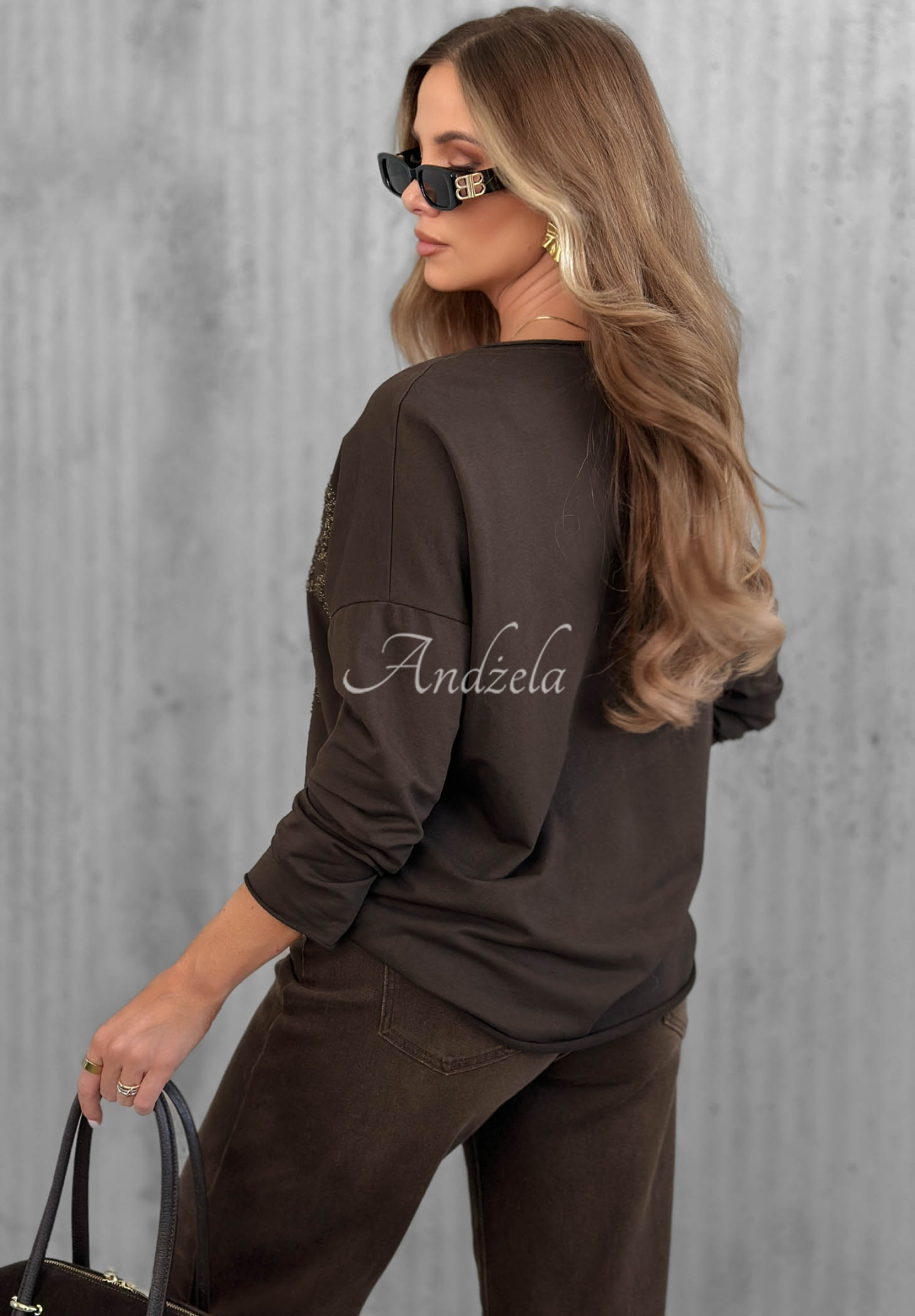 Bavlnená blúzka longsleeve s aplikáciou Golden Rossa čokoládová