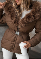 Krátka Prešívaná Bunda z futerkiem Frost Edge čokoládová