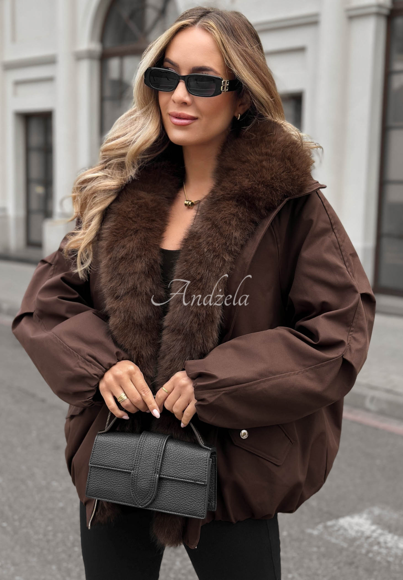Oversize bunda s kožušinou Snow Angel čokoládová
