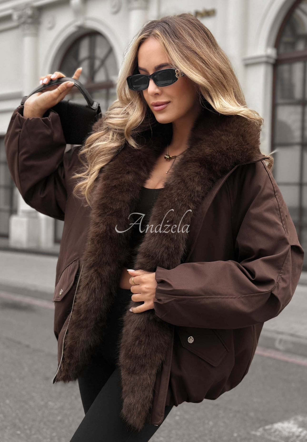 Oversize bunda s kožušinou Snow Angel čokoládová