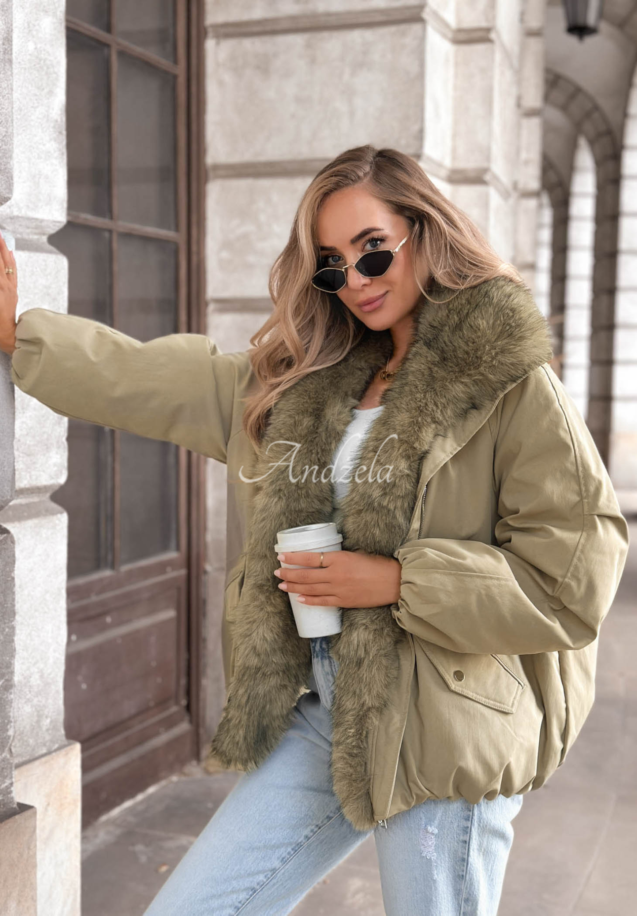 Oversize bunda s kožušinou Snow Angel khaki