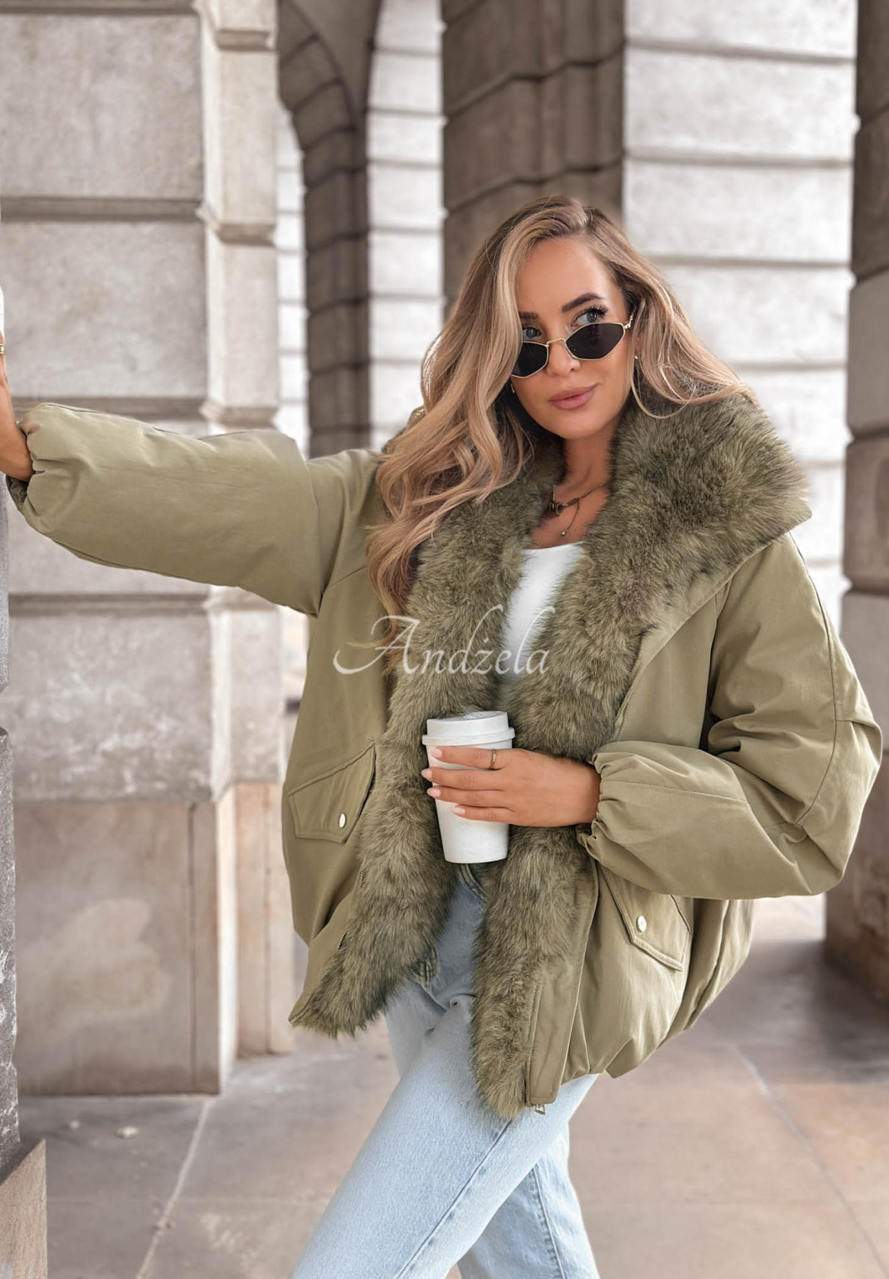 Oversize bunda s kožušinou Snow Angel khaki