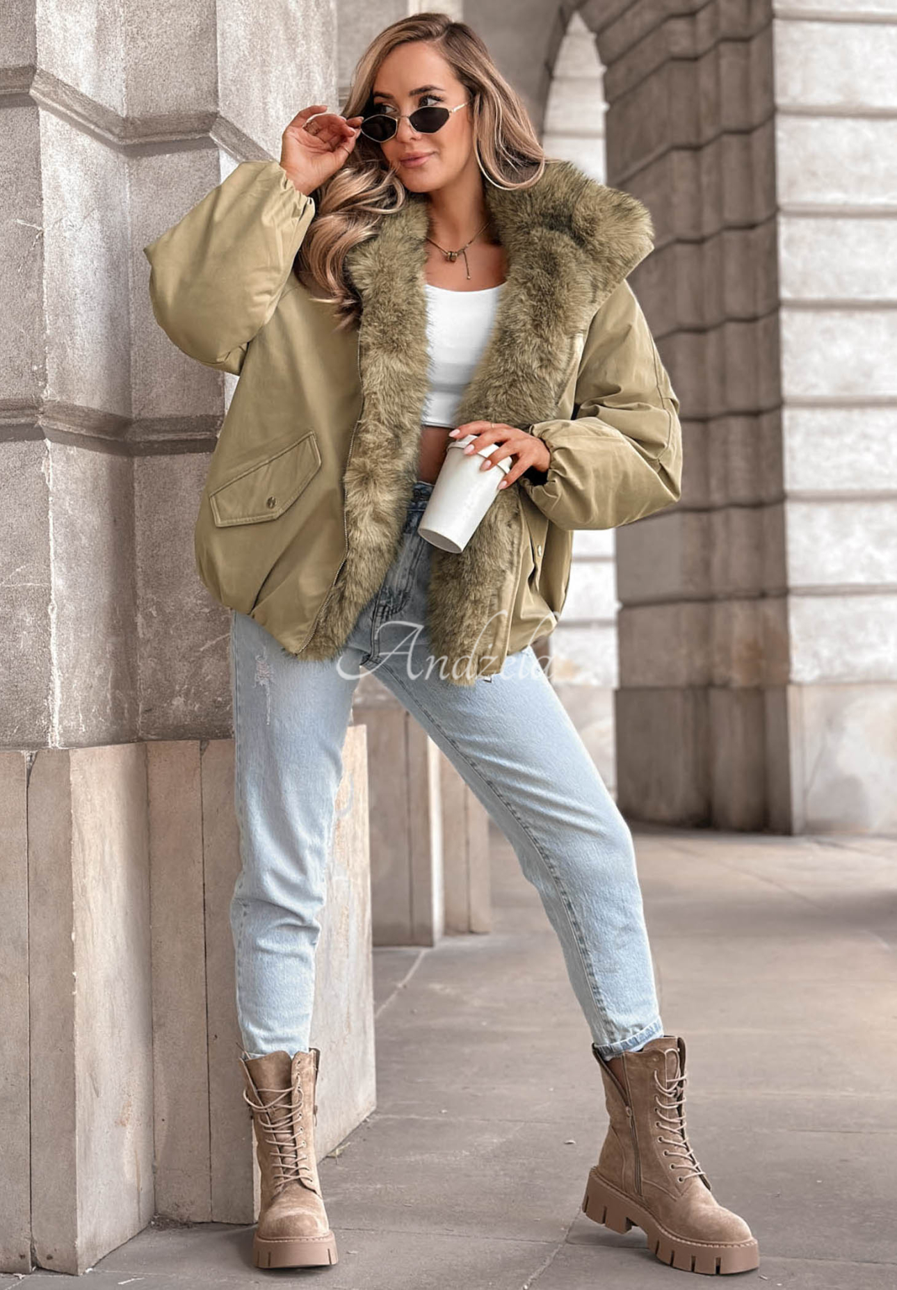 Oversize bunda s kožušinou Snow Angel khaki