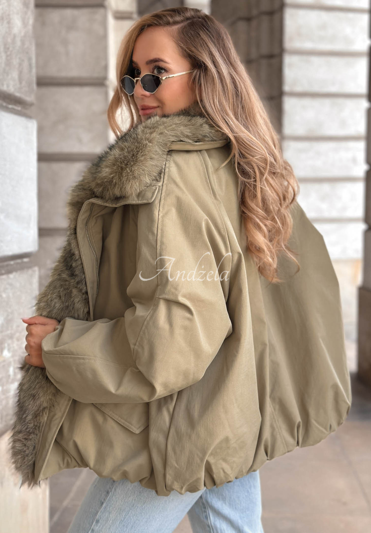 Oversize bunda s kožušinou Snow Angel khaki