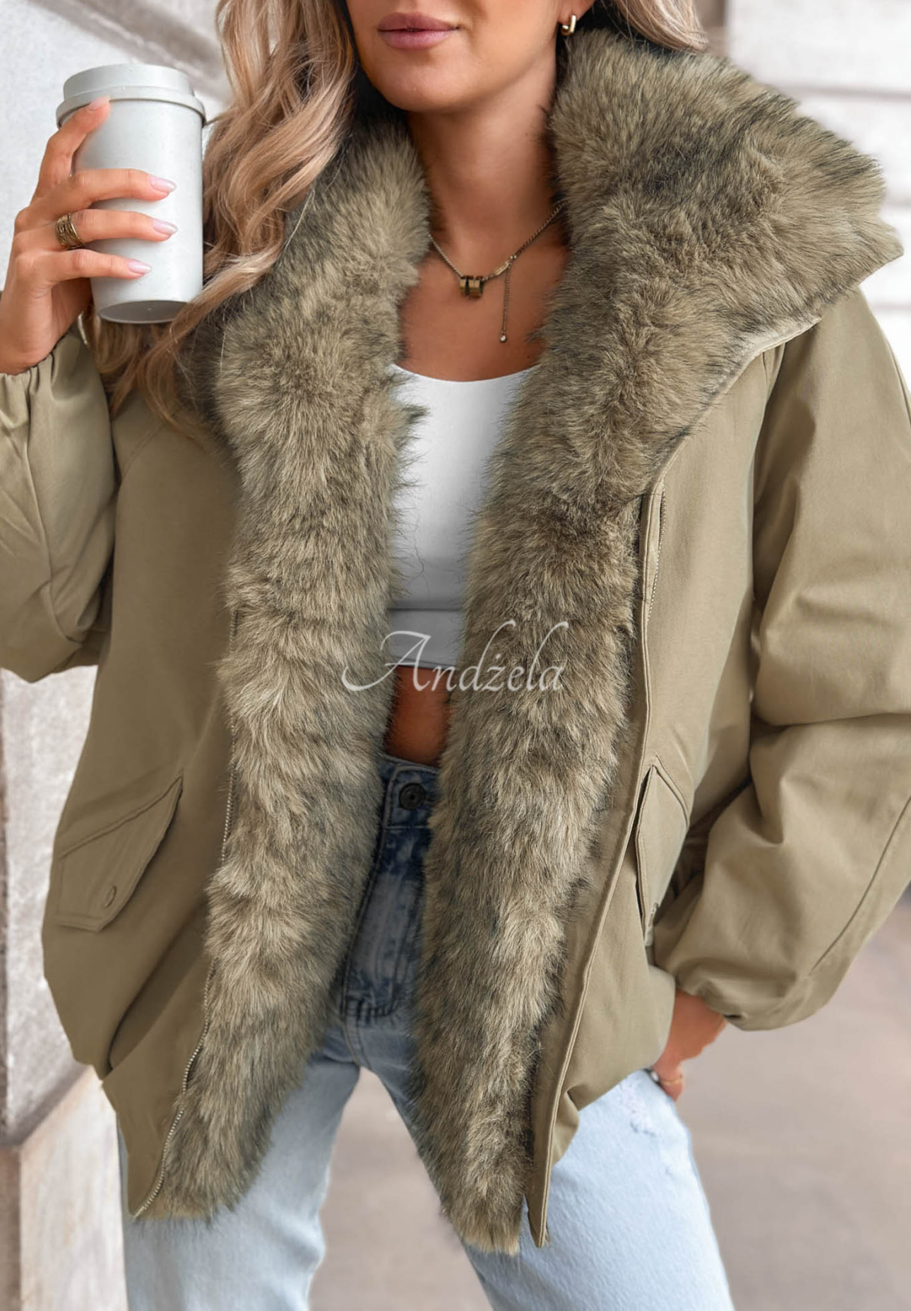 Oversize bunda s kožušinou Snow Angel khaki