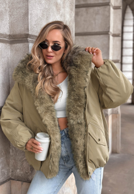 Oversize bunda s kožušinou Snow Angel khaki